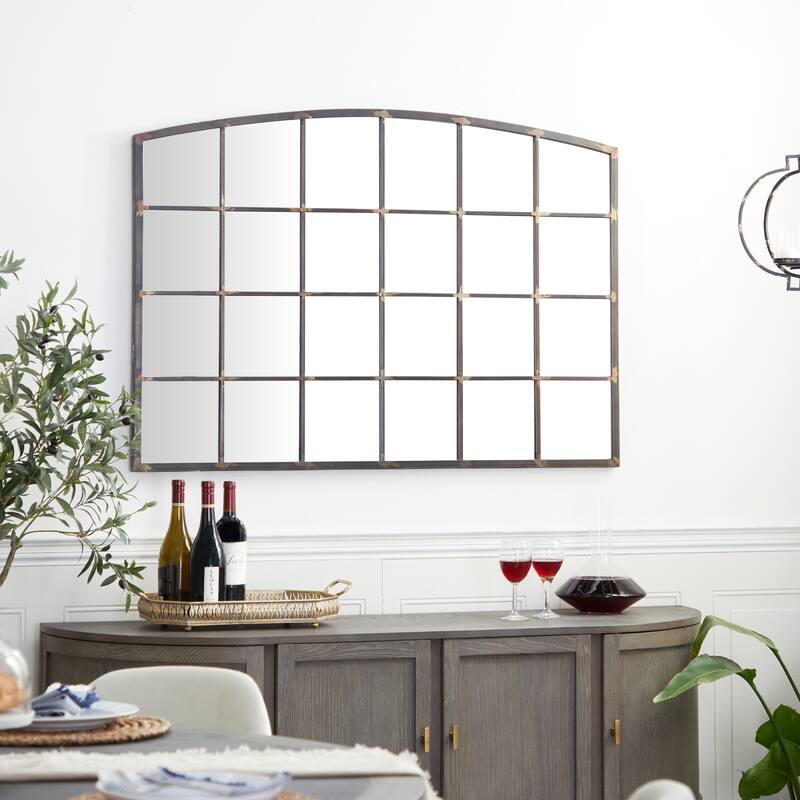 Black, Copper or Brown Metal Window Pane Inspired Grid Room Wall Mirror