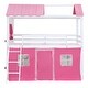 preview thumbnail 13 of 28, Twin Size Bunk Wood House Bed with Windows, Sills and Tent, Pink+White