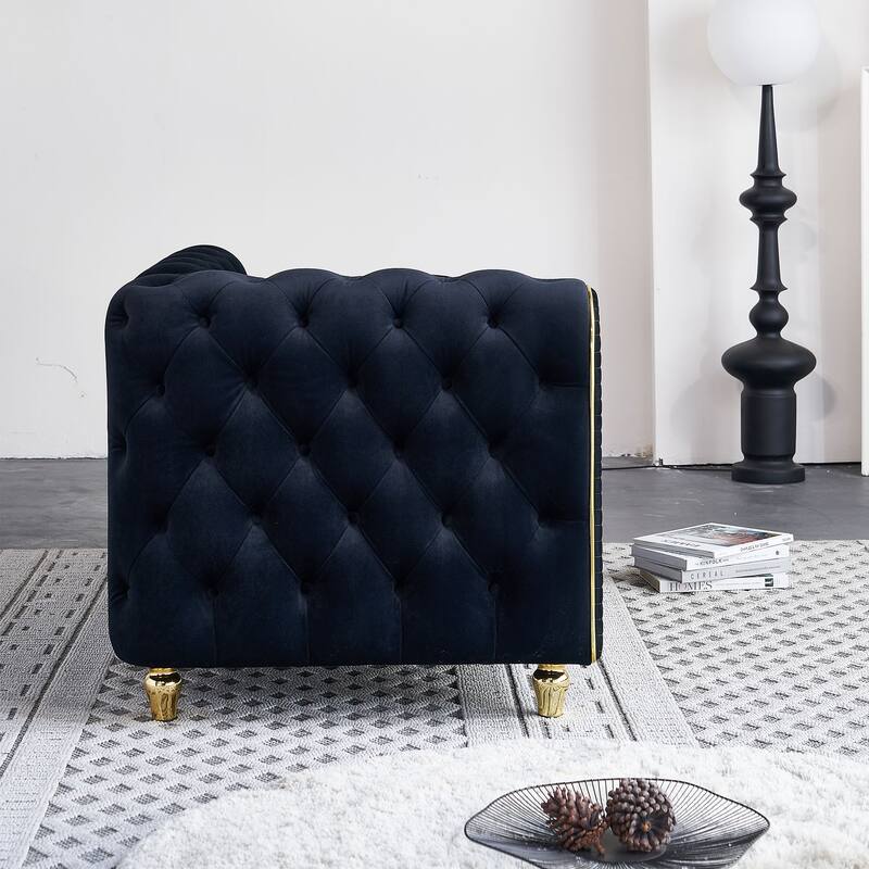 66.9''W Velvet Chaise Lounge, Black, for Living Room, Bedroom, Apartment