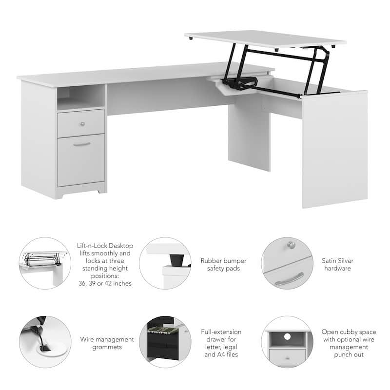 72W 3-position L-shaped Sit to Stand Desk by Bush Furniture