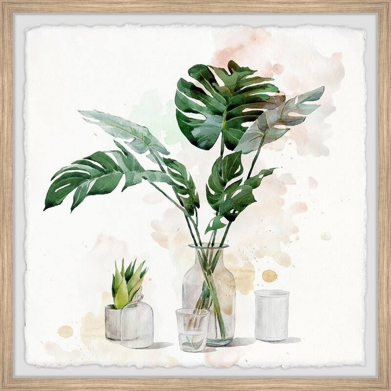 Monstera Leaf Wall Art Print in Glass Frame - Southwestern Home Decor - Large Green Botanical Painting