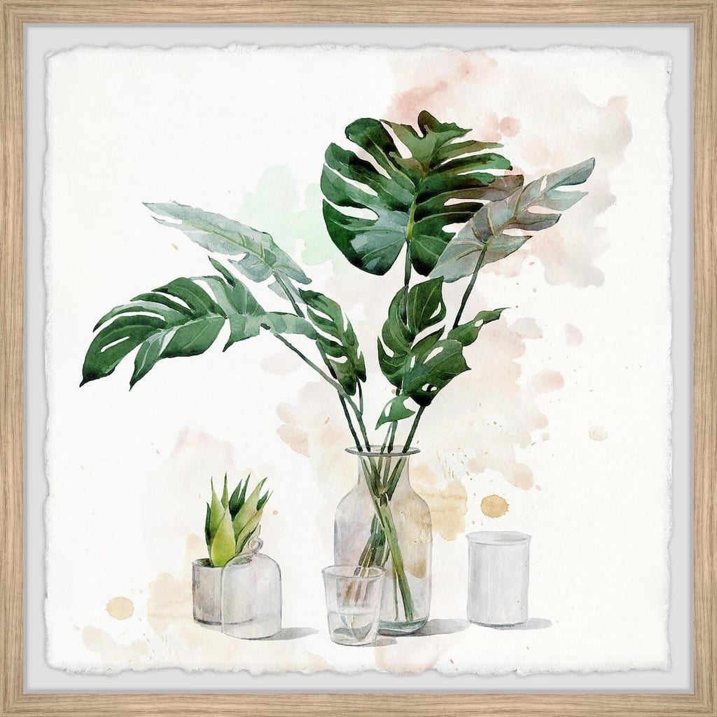 Monstera Leaf in Glass II Framed Wall Art, Nature-Inspired Accent - Refreshing Botanical Touch for Your Walls