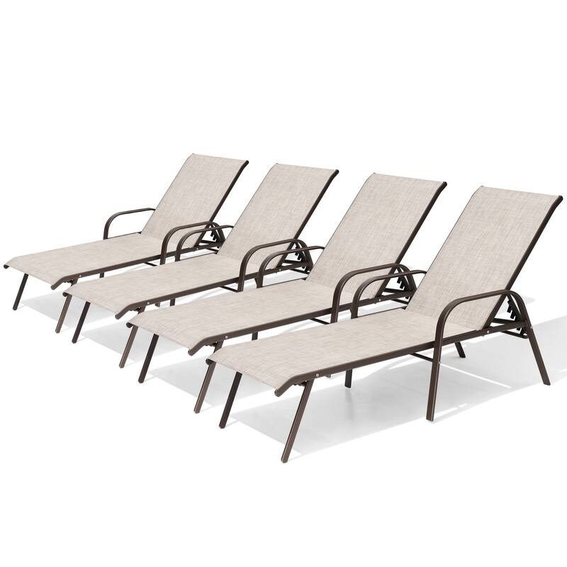 Outdoor Patio Lounger Adjustable Chaise Lounge Chairs with Arms (Set of 2/4) - Beige - 4PC