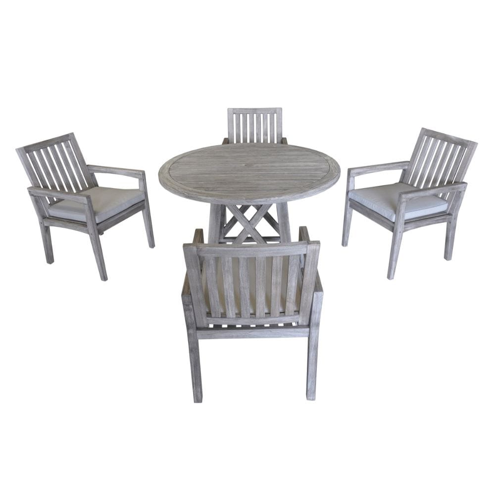 Courtyard Casual Surf Side Teak 5 Piece Dining Set With 48" Round Dining Table And 4 Dining Chairs