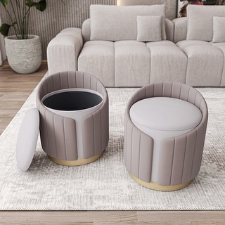 Two-Toned Ottoman with Storage or Vanity Stool, Taupe