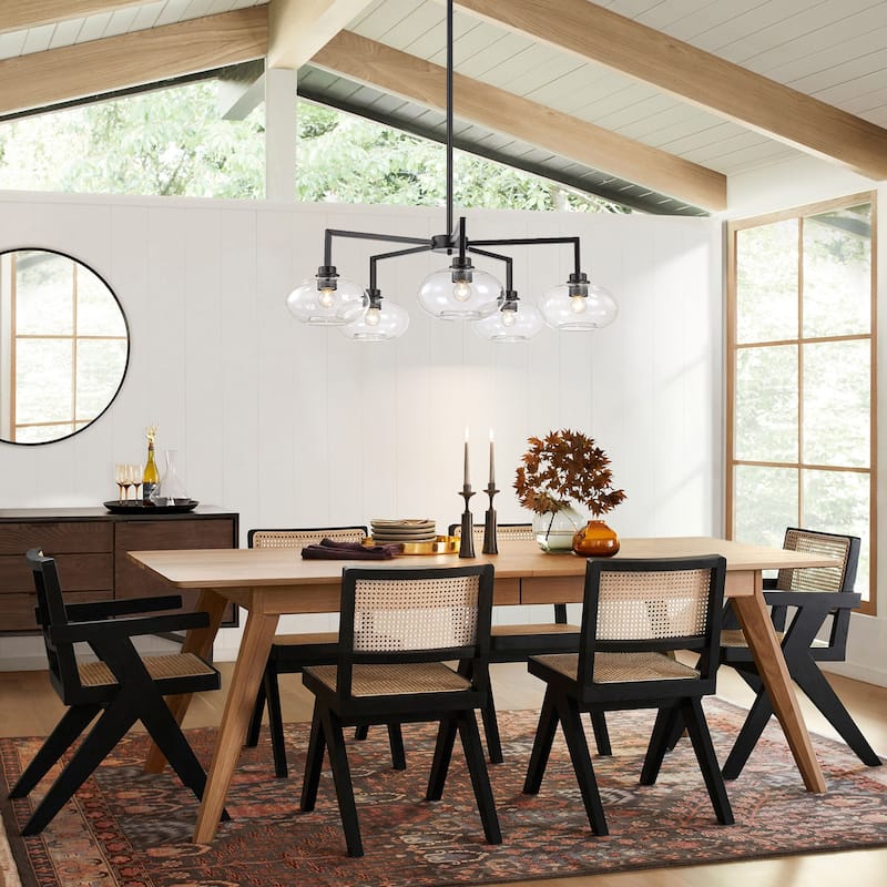 5-Light Modern Black Globe Chandelier Linear Sputnik Clear Glass Bubble Chandelier for Dining Room - 34.65 in. W x 10.24 in. H