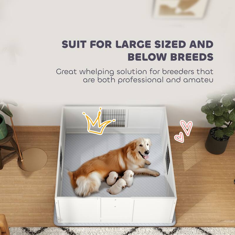 PawHut Whelping Box for Dogs and Puppies, Dog Whelping Box with Waterproof Pee Pad, Adjustable Height Door, 49" x 47" x 19"
