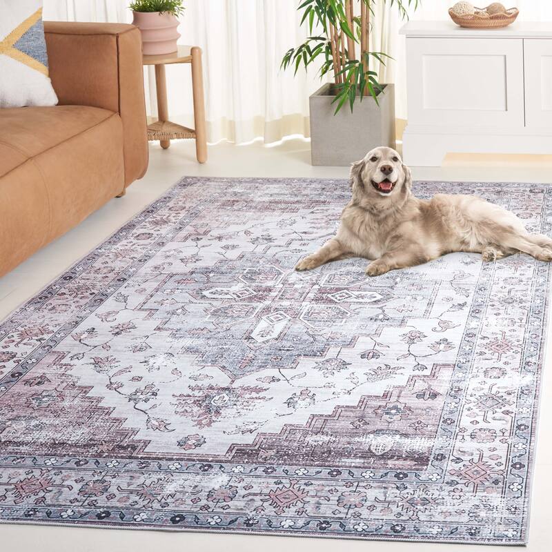 SAFAVIEH Arizona Grytsje Vintage Machine Washable Rug. - 6' Round - Grey/Ivory