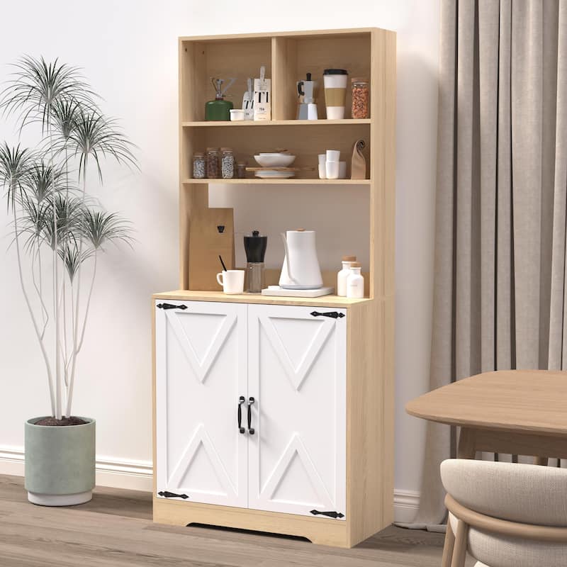 Pantry Cabinet with 2 Doors, 3-Tier Modern Kitchen Cabinet with Shelves, Freestanding Larder Cupboard