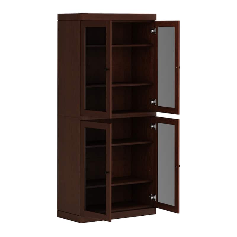 Palace Imports Premium 100% Solid European Oak Hardwood 6-Shelf Modular Bookcase with Tinted Glass Doors - 32" Wide, 71.5" Tall