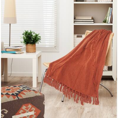 LR Home Handmade Tufted Diamonds Natural Cotton Throw Blanket