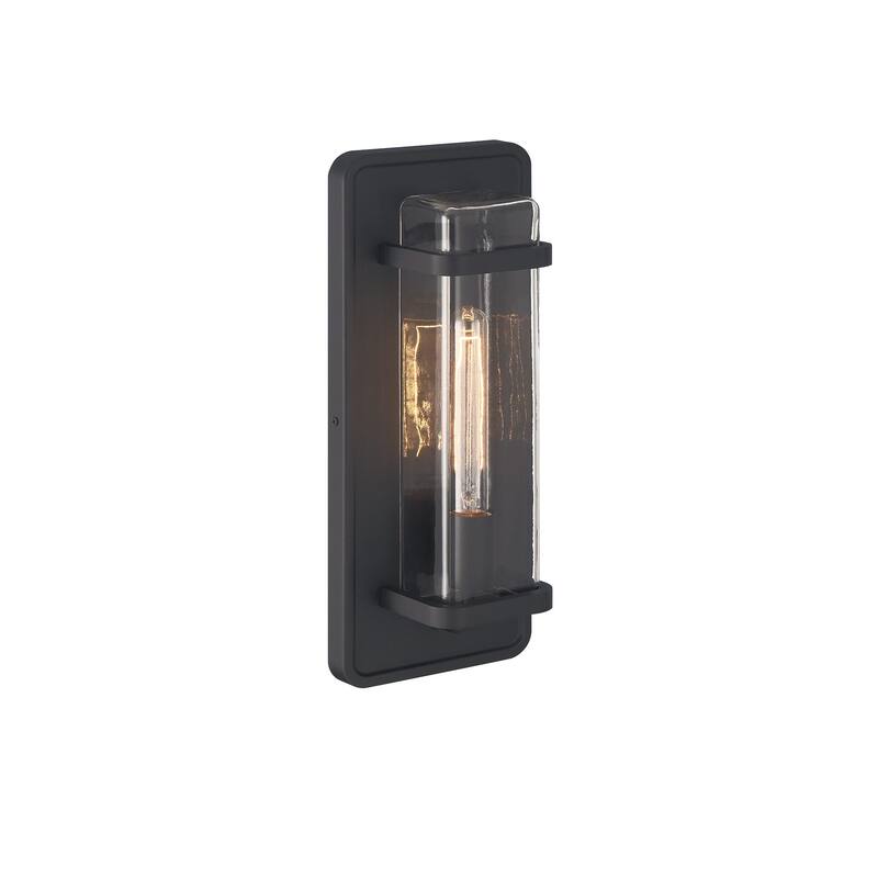 Pearl Street 7 in. 1-Light Black Modern Outdoor Wall Lantern with Clear Glass Shade - 16