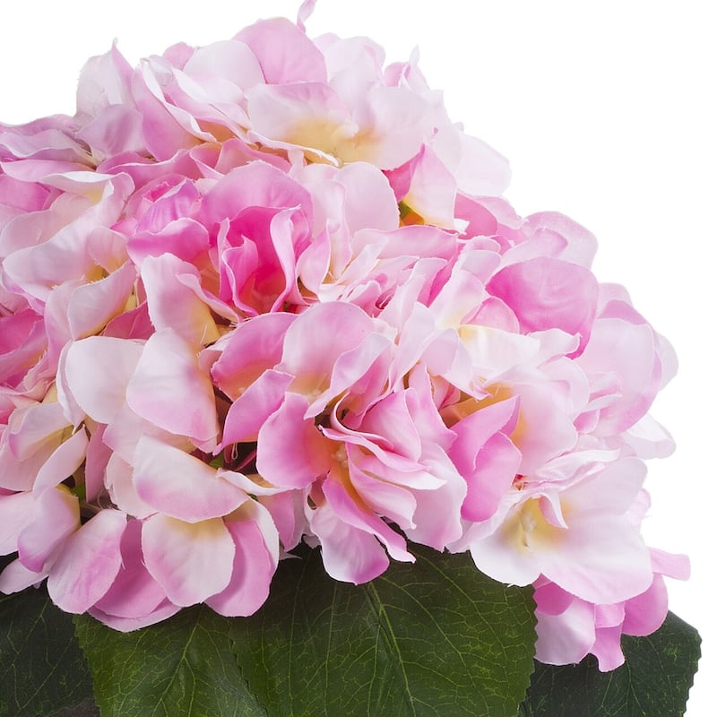 Enova Home Artificial Silk Hydrangea Fake Flowers Arrangement in Wood Planter for Home Office Wedding Decoration