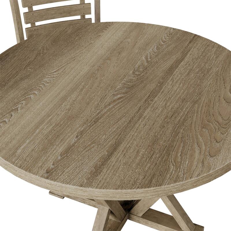 5 PCS Table Set Round Dining Table Solid Wood Modern Farmhouse Rustic