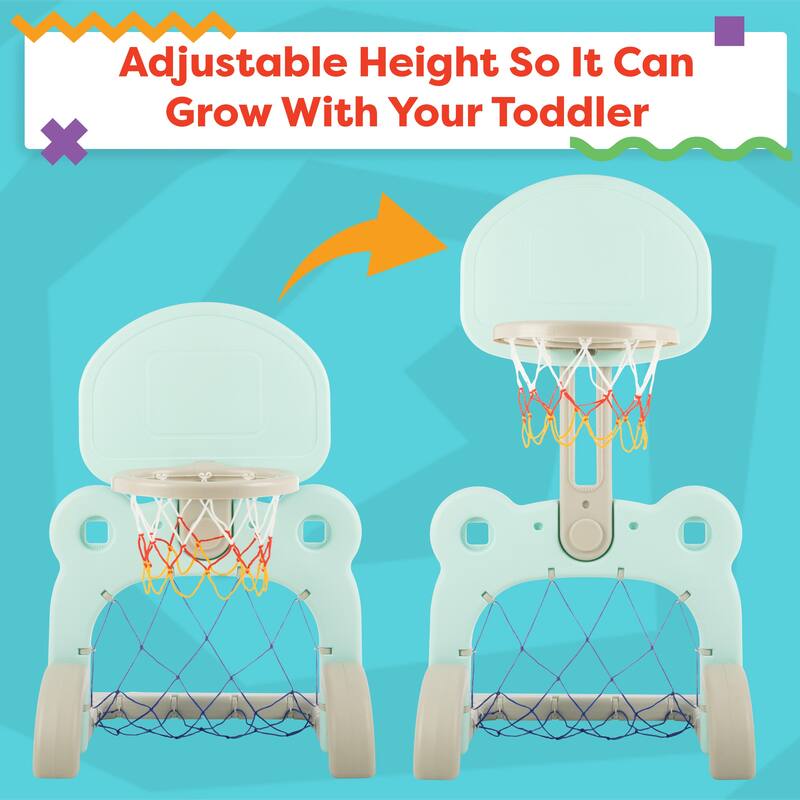 Hey Play 2-in-1 Adjustable Toddler Basketball Hoop and Soccer Goal