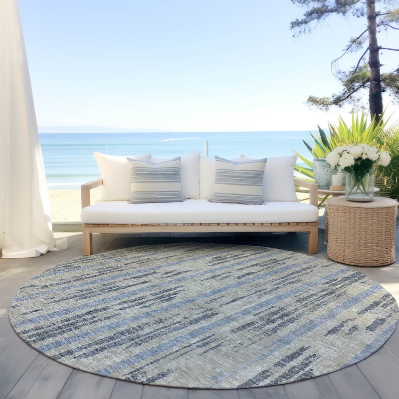 Machine Washable Indoor/ Outdoor Chantille Ombre Stripe Rug - Taupe - 8' x 8'