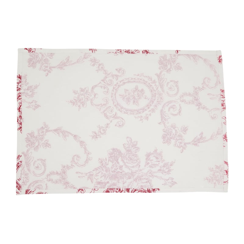 Toile Linen-Blend Placemats (Set of 4) - Vintage Floral Print for Dining Tables & Layered Place Settings, 14"x20"