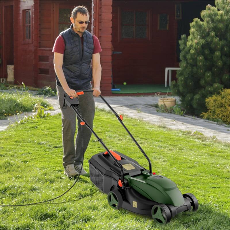 10-AMP Electric Lawn Mower with 13" Cutting Width, Adjustable Heights & 25L Grass Collection Box - 45" x 16" x 35"