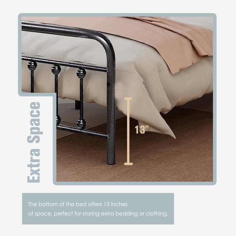 Alazyhome Simple Vintage Metal Platform Bed Frame, Easy-Assembly