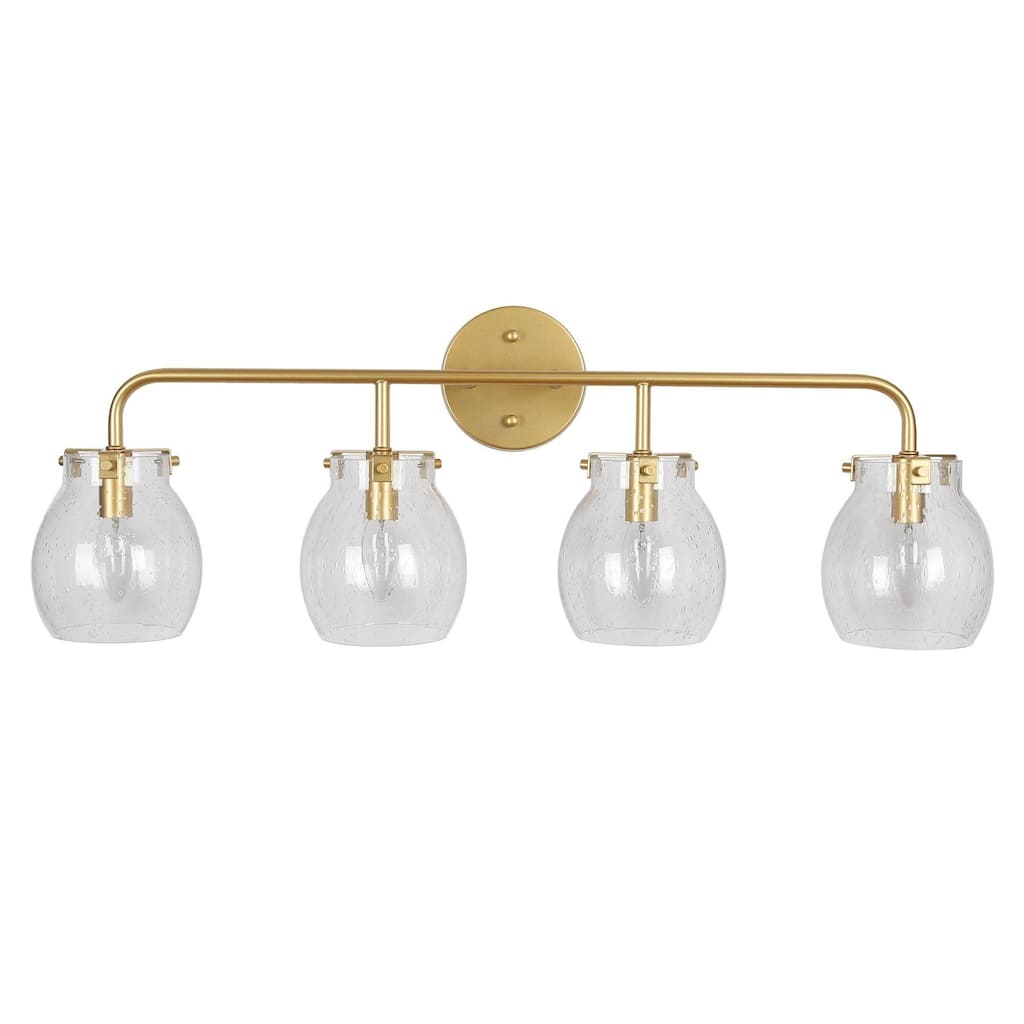 Modern 4-Light Gold Seeded Glass Linear Bathroom Vanity Lights Wall Sconces - 29" L x 7" W x 10" H