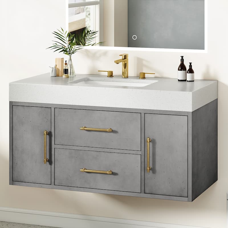 Moasis 40"/48" Wide Floating Wall Mounted Bathroom Vanity with 2 Drawers & 2 Storage Cabinet - 39.3 Inch - Grey