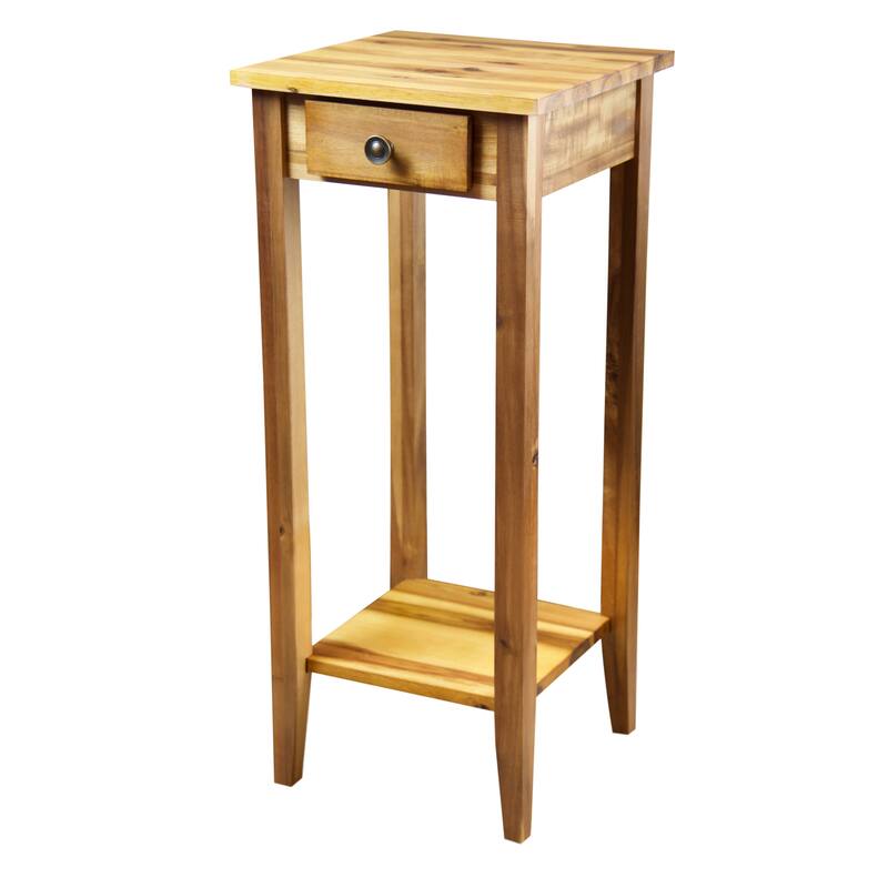 2-Tier Solid Acacia Wood Plant Table with Drawer - Natural
