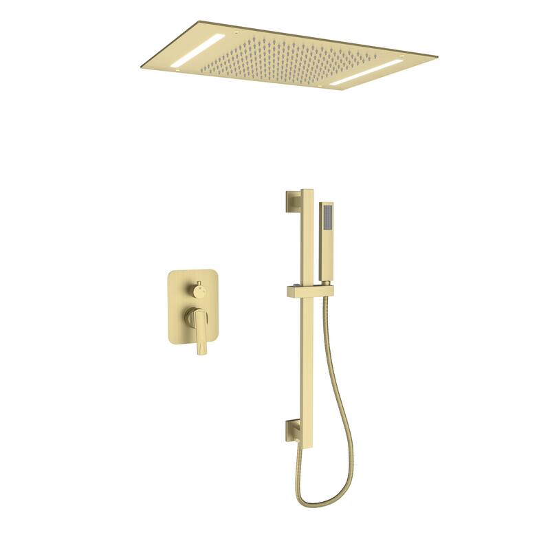 Double Handles 2-Spray 20 in. x 14 in. Ceiling Mount 64-Color LED Shower Faucet 2.5 GPM with Adjustable Slide Bar