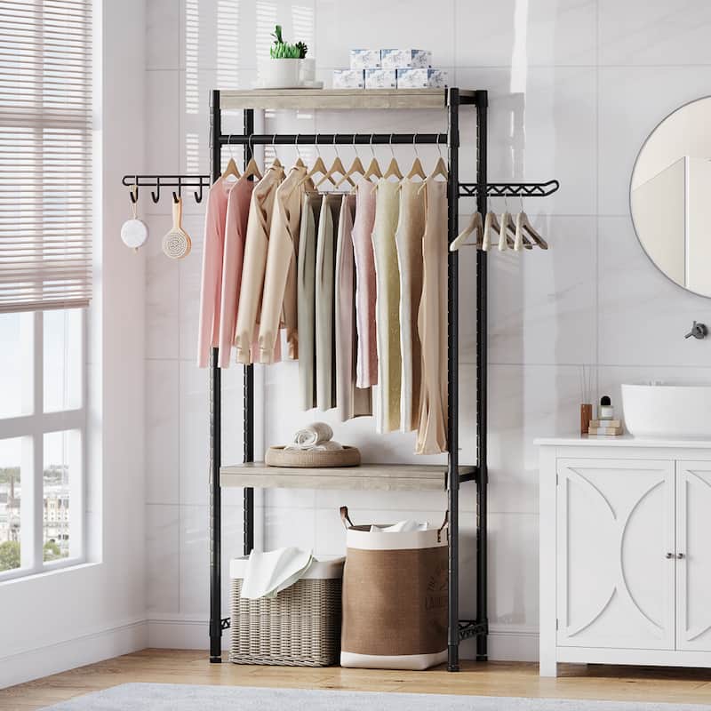 5-Tier Grey Wood Over The Washer and Dryer Storage Shelf for Laundry Room - 30" wide - 30" wide - Black & Grey