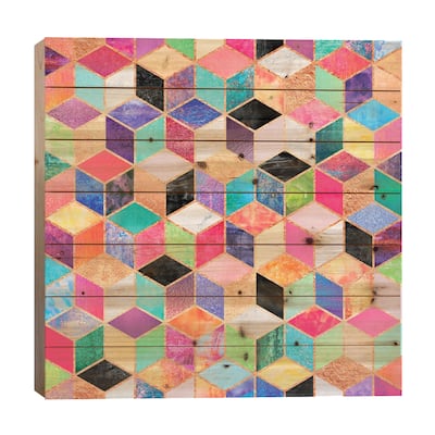 Colorful Cubes Print On Wood by Elisabeth Fredriksson - Multi-Color