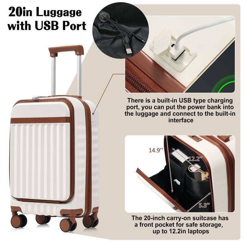 Luggage Set of Three, ABS Hard Shell Luggage with Spinner Wheels