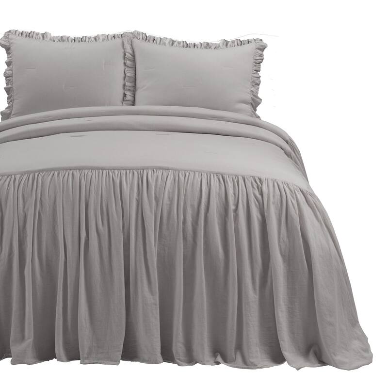 Lush Decor Belgian Flax Prewashed Linen Rich Cotton Blend Bedspread 3Piece Set