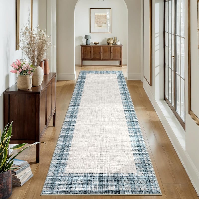 Garvee Linen Border Living Room Area Rug
