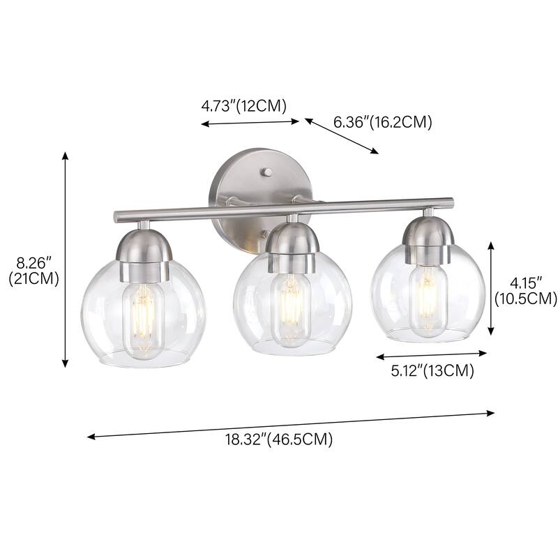 3-Light Metal Bathroom Vanity Lights Glass Shade Wall Sconces