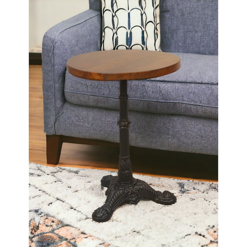 HomeRoots 28" Black And Wood Brown Solid Wood And Iron Round End Table - 28 - 28 - Chestnut - Wood