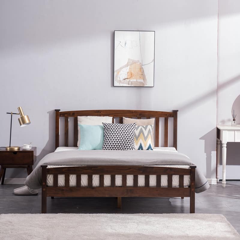 Classic Panel Bed Vertical Strip with Headboard Brown