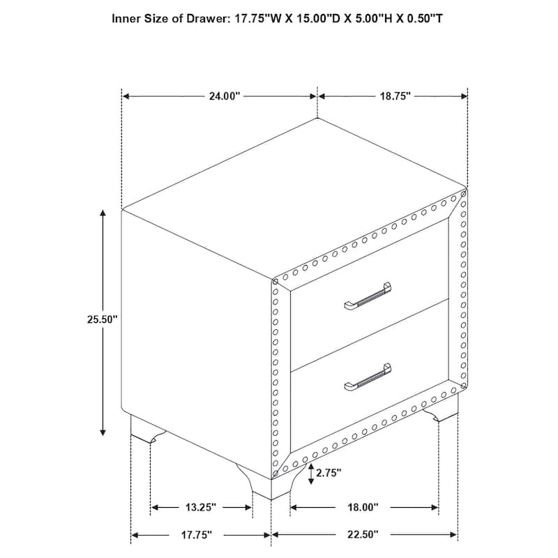 Melody Modern Upholstered 2-drawer Nightstand