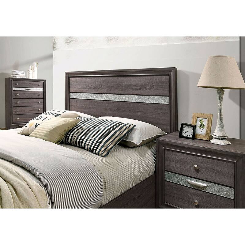 1pc Nightstand Gray Finish Silver Accents Hidden Jewelry Drawer Nickel Round Knob Bedside Table Bedroom Furniture