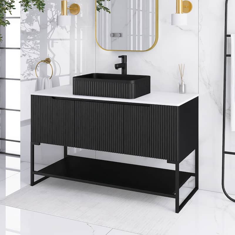 48 inch Freestanding Bathroom Vanity with Ceramic Sink in Black wood