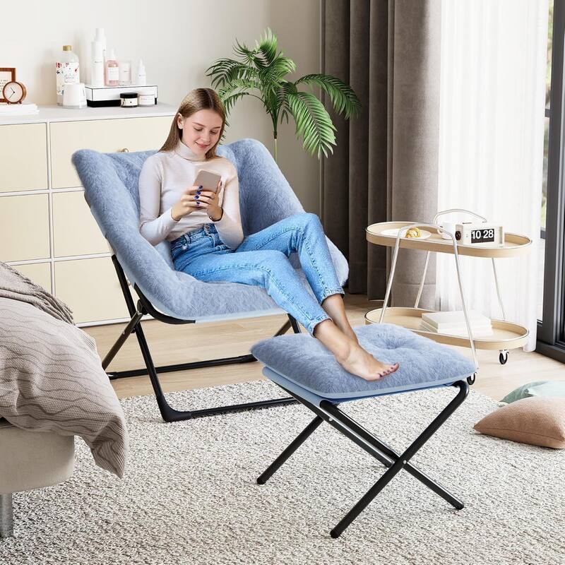 Comfy Folded Chair,Saucer Chair, Lounge Chair - XL Foldable Faux Fur Floor Seat, Non-Slip Base for Stability