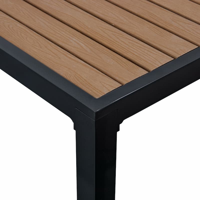 HIGOLD 6478 Auto Outdoor Dining Table, Aluminum Frame, Brown Plastic wood, Black