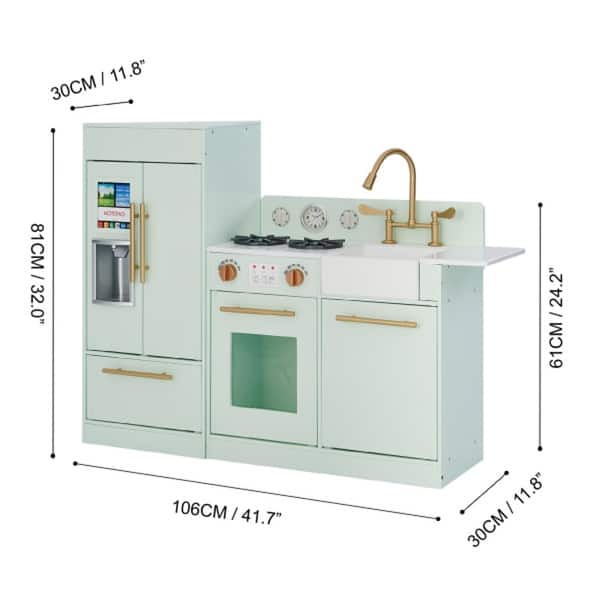 dimension image slide 1 of 2, Teamson Kids Wooden Play Kitchen Set Pretend Cooking Play Toy with Fridge, Stove, and Sink for Age 3-5 Toddlers and Children