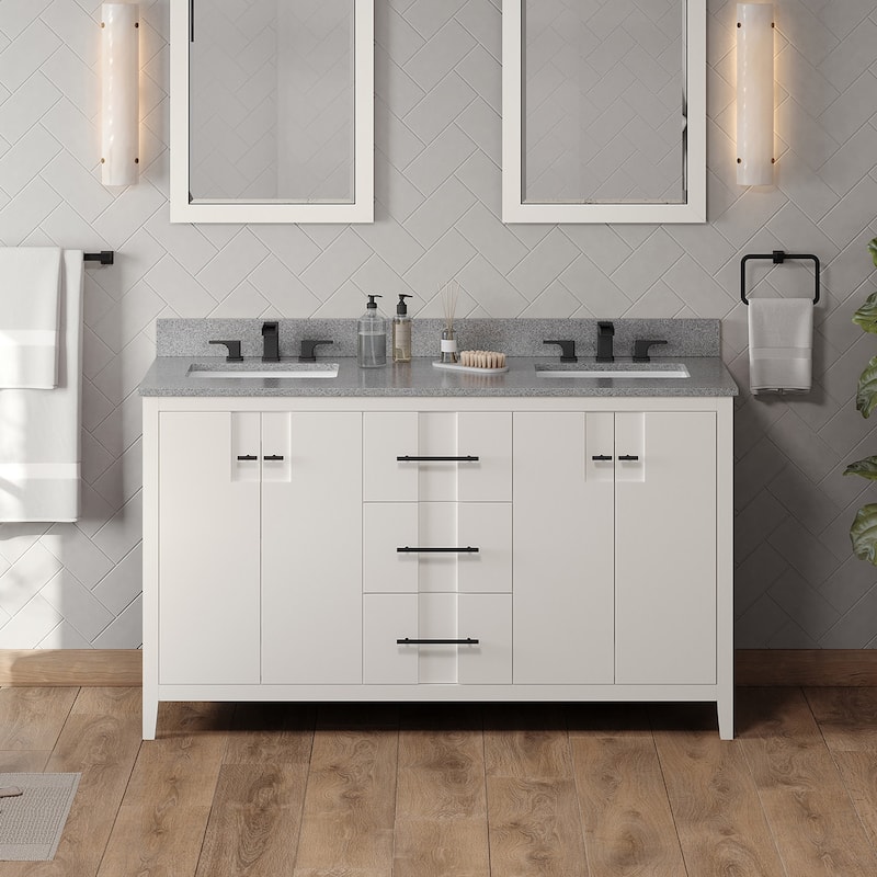 Jeffrey Alexander VKITKAT60R-MARBLE Katara 61" Free Standing Vanity - White / Steel Grey - Painted
