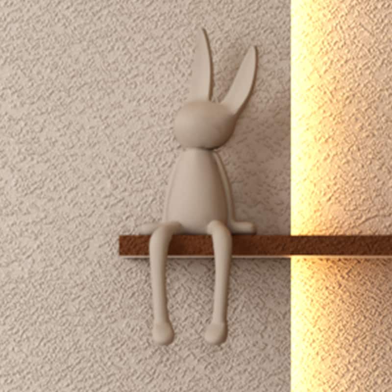 Roomfitters LED Sandstone Wall Art with 3D Vase, 3 Color Light Strip & Fake Rabbit Statue for Living Room, Light Coffee