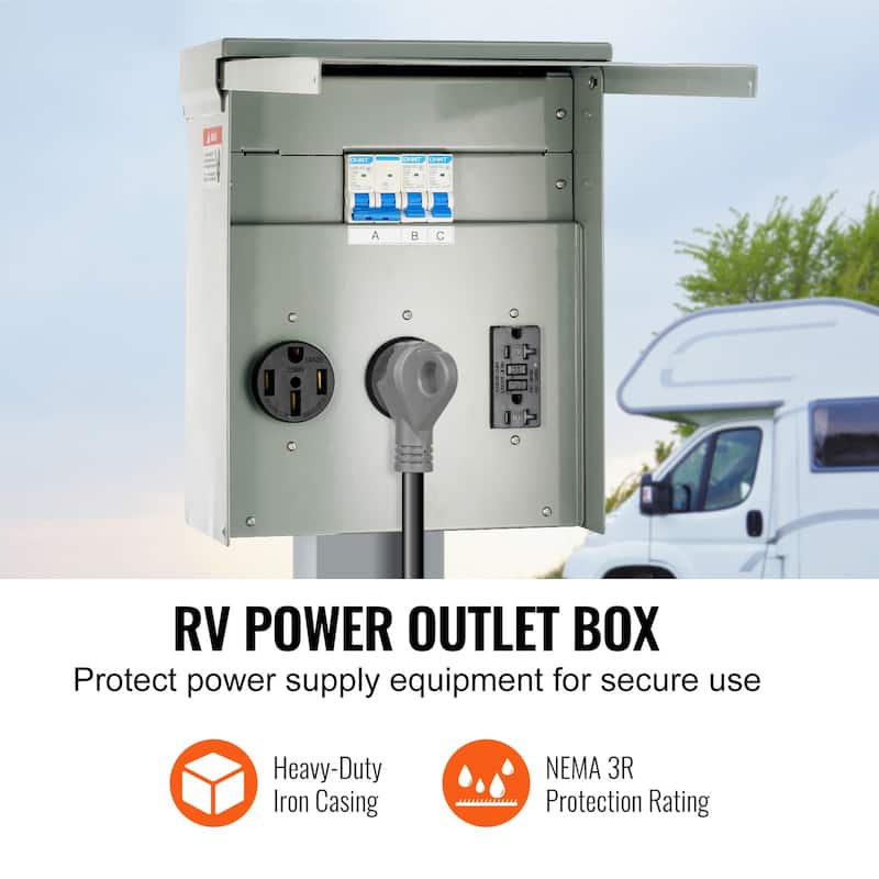 Temporary Power Outlet Panel, 125/250V, RV Power Outlet Box with a 20/30/50 Amp Receptacle Installed - 20/30/50 Amp