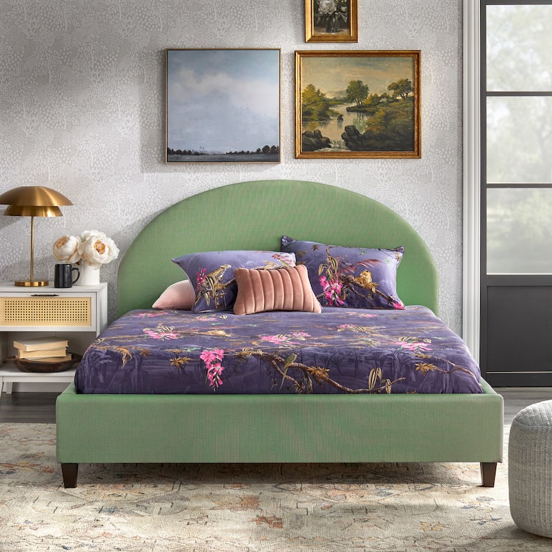 angelo:HOME Ava Mid-Century Upholstered Queen Platfom Bed - Seagrass Green