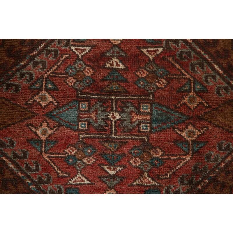Red Ardebil Persian Vintage Runner Rug Handmade Hallway Wool Carpet - 3'3"x 9'3"