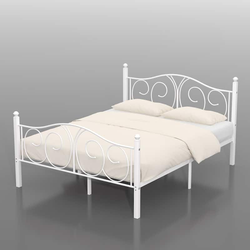 VECELO Platform Bed Frame with Scroll Headboard, Twin/Full/Queen Size Beds