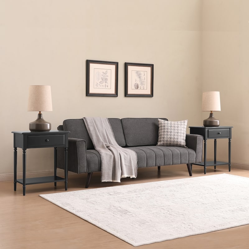 Nightstand 2-Pack USB-C Charger Side Table with Drawer & Shelf - HomeStock Nordic Haven Black