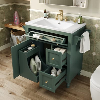 Bathroom Vanity with 30'' Resin Sink, Modern Freestanding Bathroom Storage Cabinet with Tip-Out Drawer and Towel Racks