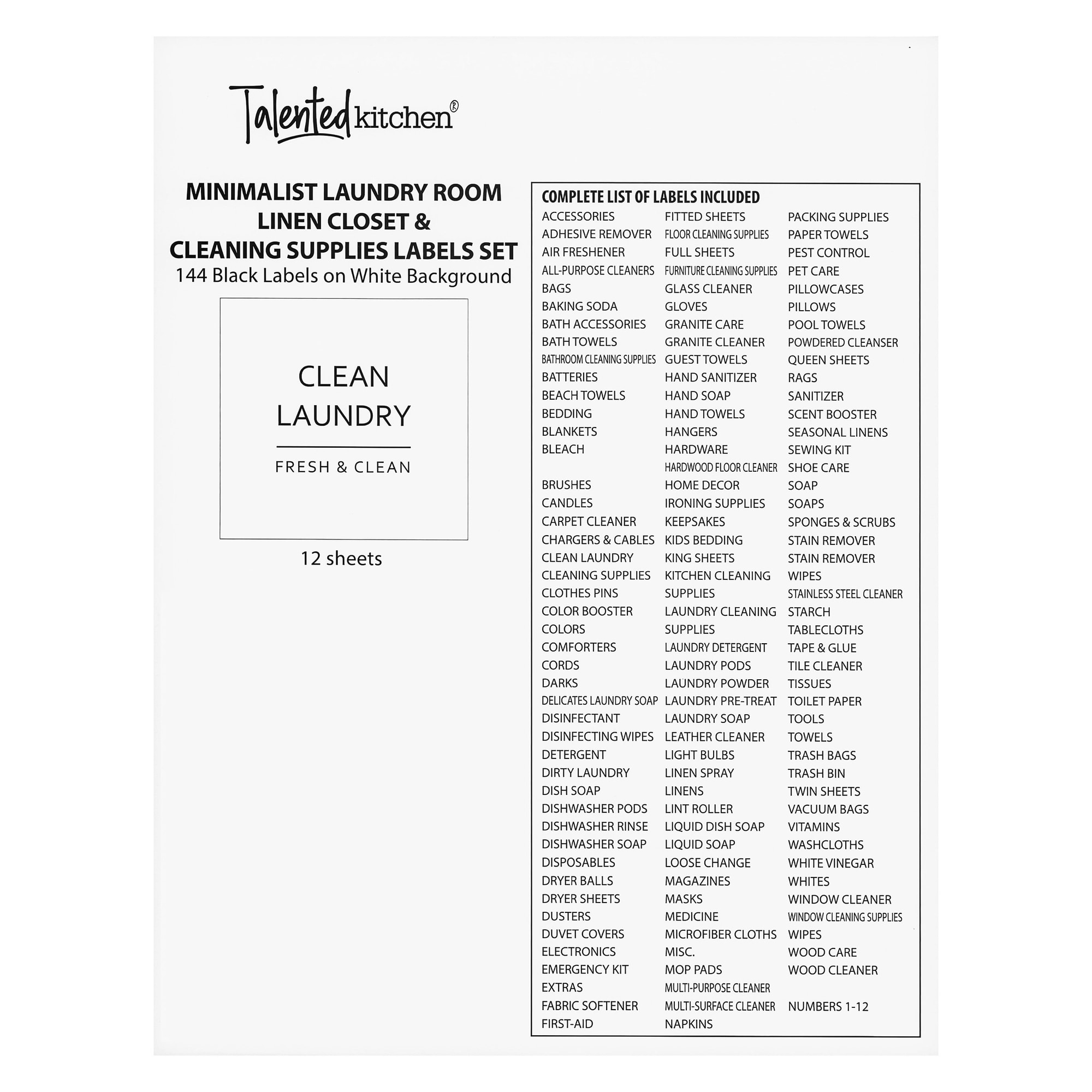 Dekluttr 144 Minimalist Laundry Labels for Organizing Linen, Storage, and  Laundry Room Preprinted Organization Labels for Storage Bins Containers and